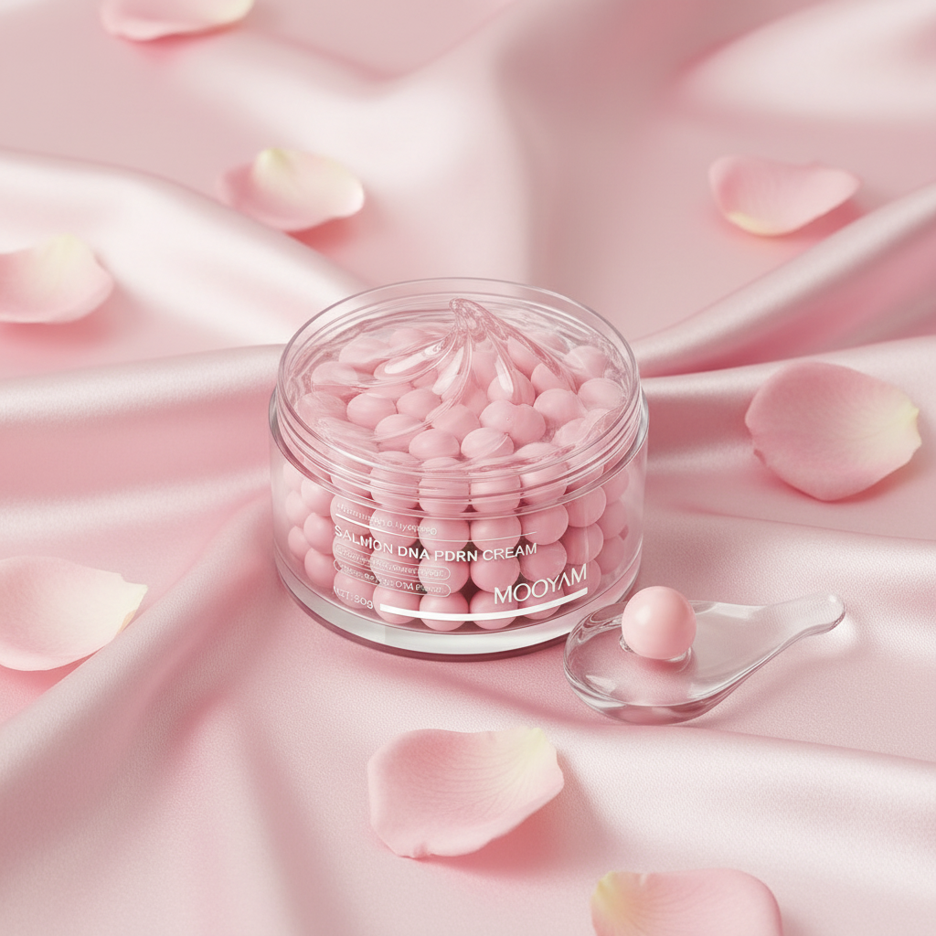 Lumzora Radiance Cream on pink silk with rose petals