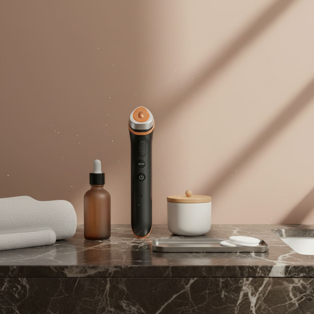 Lumzora Sculpt Pro Obsidian Edition on dark marble vanity