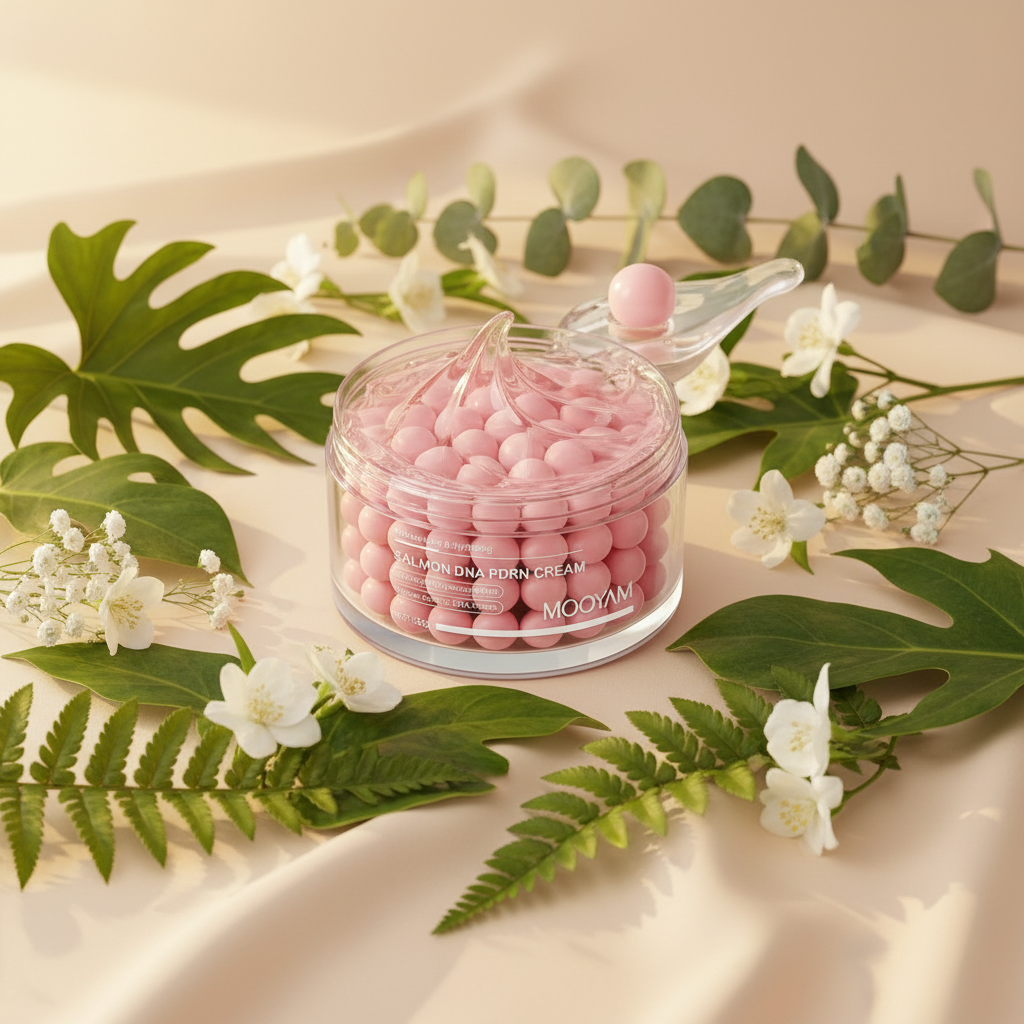 Lumzora Radiance Cream with fresh botanicals and golden hour light